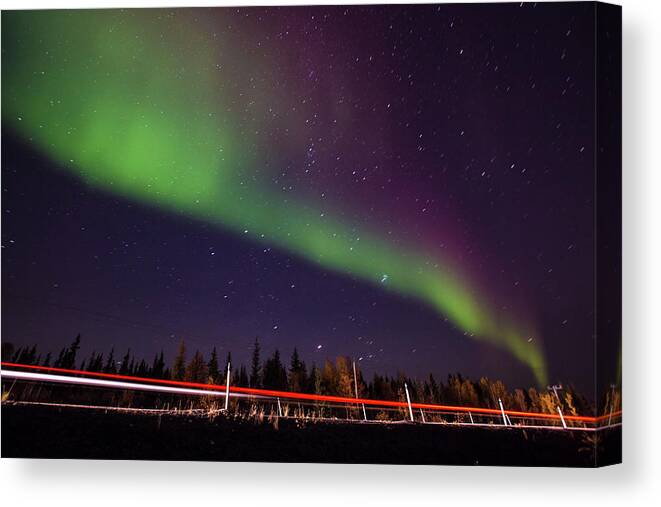 Tranquility Canvas Print featuring the photograph Starry Aurora Borealis by © Copyright 2011 Sharleen Chao