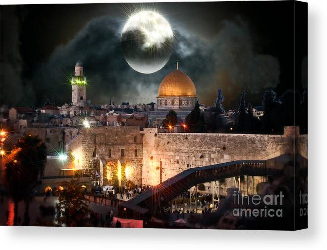 Western Wall Canvas Print featuring the photograph Full Moon Israel #1 by Doc Braham
