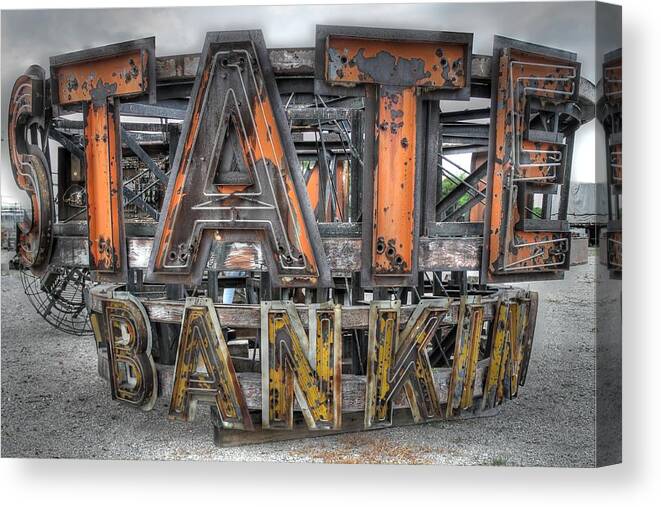 Bank Canvas Print featuring the photograph State Bank Sign by Jane Linders