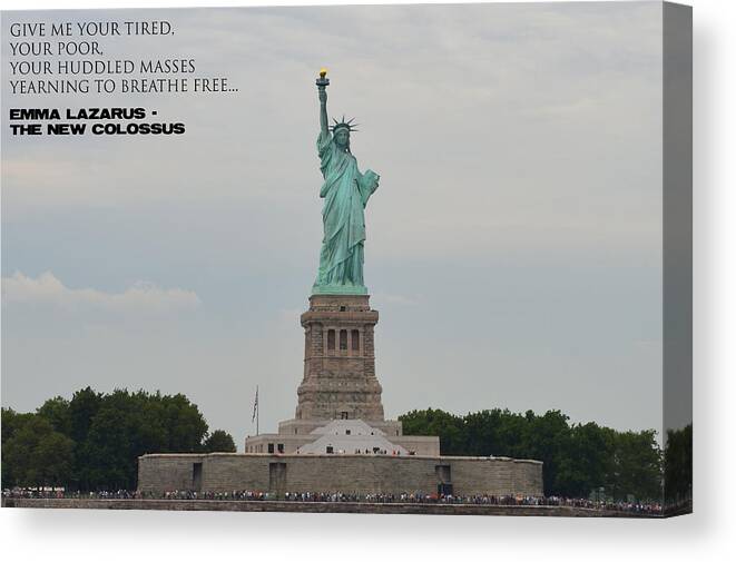 Statue Of Liberty Canvas Print featuring the photograph Statue with Colossus by Richard Bryce and Family
