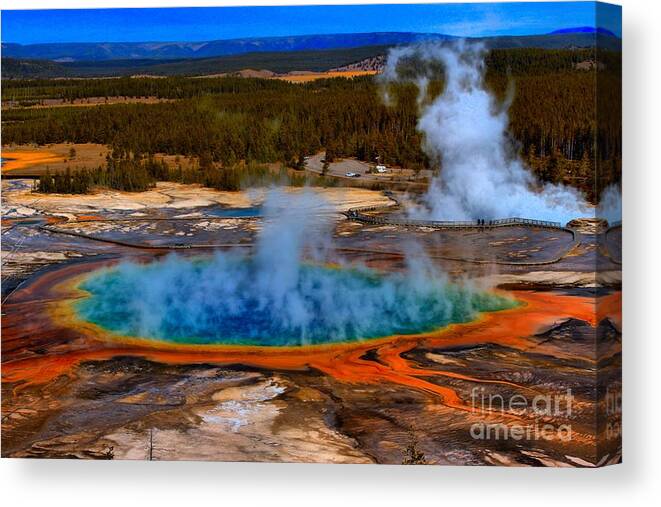 Grand Prismatic Spring Canvas Print featuring the photograph Steaming Rainbow by Adam Jewell
