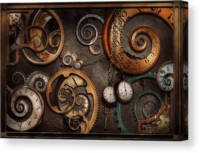 Steampunk Canvas Print featuring the photograph Steampunk - Abstract - Time is complicated by Mike Savad
