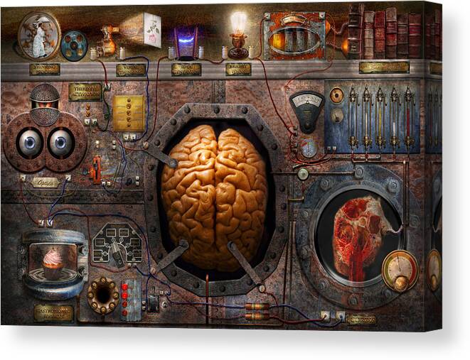 Brain Canvas Print featuring the photograph Steampunk - Information overload by Mike Savad