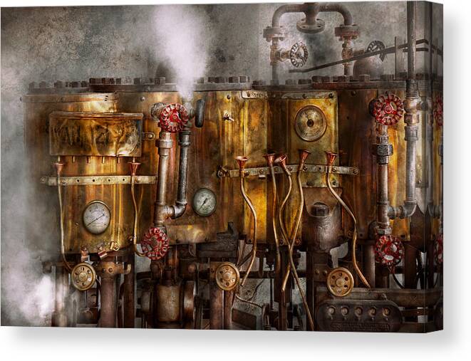 Steampunk Canvas Print featuring the photograph Steampunk - Plumbing - Distilation apparatus by Mike Savad