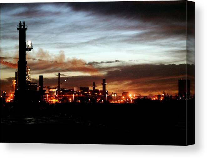 Building Canvas Print featuring the photograph Steel Mill At Dusk by Christophe Vander Eecken/reporters/science Photo Library