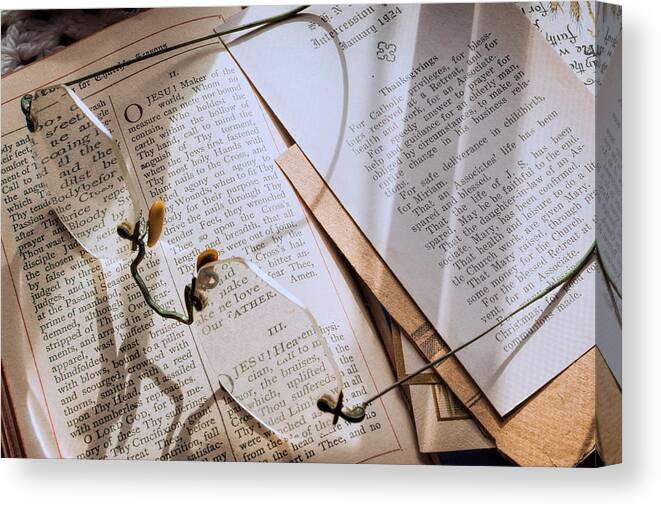 Antique Book Canvas Print featuring the photograph Still Life - Antique Glasses and Devotional by Jon Woodhams