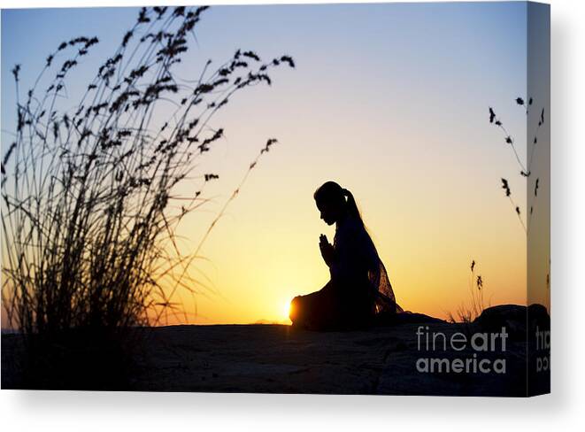 Indian Girl Canvas Print featuring the photograph Stillness of Prayer by Tim Gainey