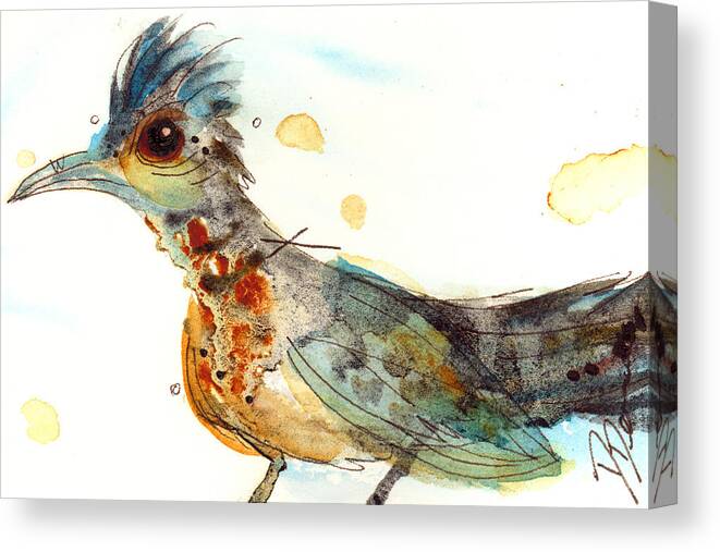 Roadrunner Canvas Print featuring the painting Stop and Smell What? by Dawn Derman