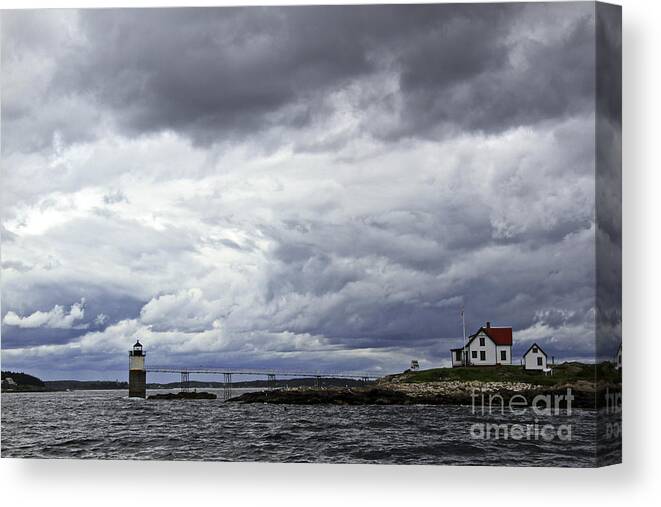 Ram Island Lighthouse Canvas Print featuring the photograph Storm Clouds Ram Island Lighthouse by Brenda Giasson