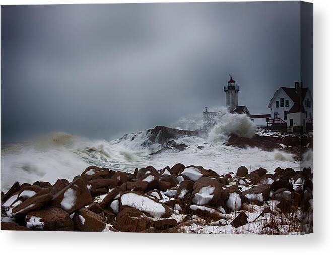 Cape Ann Canvas Print featuring the photograph Storm off Eastern Point Lighthouse by Jeff Folger
