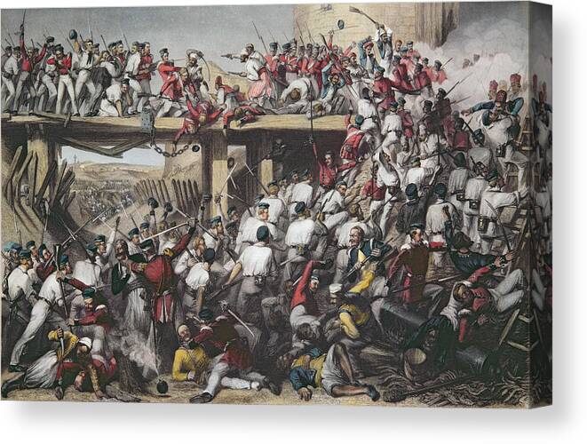 Siege Canvas Print featuring the photograph Storming Of Delhi, Engraved By T.h. Sherratt, Published By The London Printing And Publishing by Matthew Matt Somerville Morgan