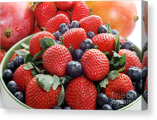 Strawberries Canvas Print featuring the photograph Strawberries Blueberries Mangoes - Fruit - Heart Health by Andee Design