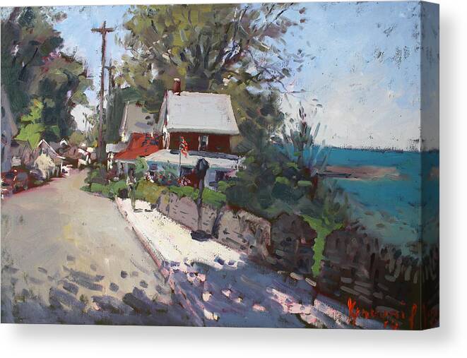 Olcott Beach Canvas Print featuring the painting Street in Olcott Beach by Ylli Haruni