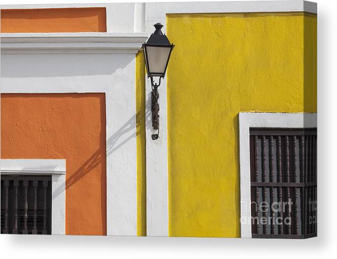 Architectural Detail Canvas Print featuring the photograph Street Light in Old San Juan Streetlight Puerto Rico by Bryan Mullennix