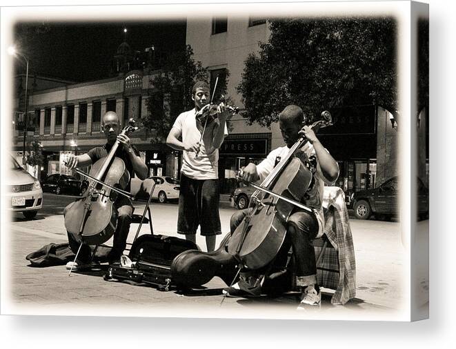 Plaza Street Musicians Canvas Print featuring the photograph Street Musicians 2 by Sennie Pierson