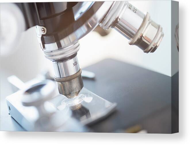 Microscope Canvas Print featuring the photograph Studio Shot Of Microscope, Close-up by Tetra Images