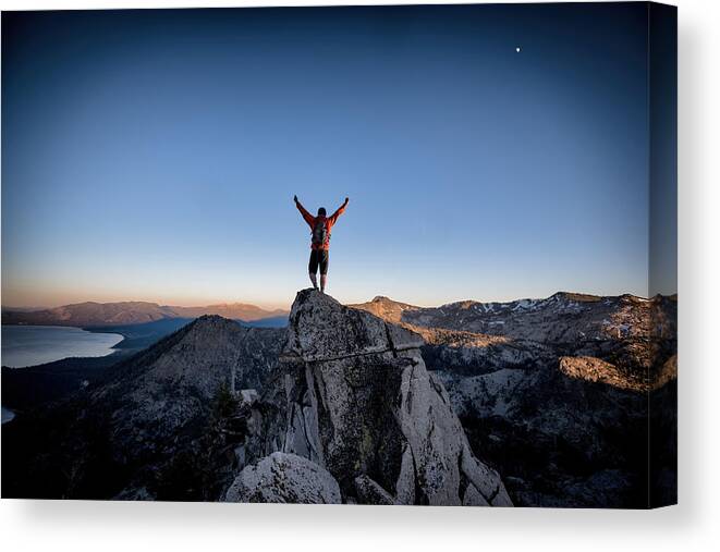 Camping Canvas Print featuring the photograph Success and Victory in the mountains by Vernonwiley