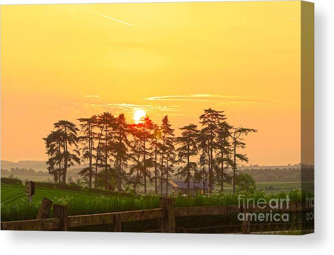 Landscape Canvas Print featuring the digital art Sunrise At Danebury Hillfort by Andrew Middleton