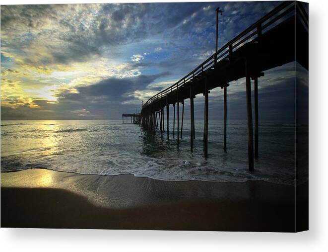 Sunrise Canvas Print featuring the photograph Sunrise at the Pier by Dave Hall