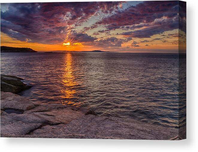Sunrise In Acadia Canvas Print featuring the photograph Sunrise Drama Acadia National Park by Jeff Sinon