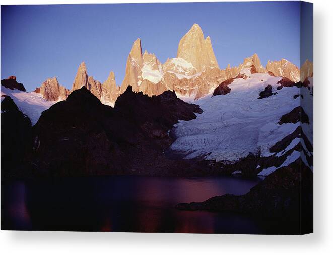 Feb0514 Canvas Print featuring the photograph Sunrise Glow On Fitzroy Massif Los by Tui De Roy
