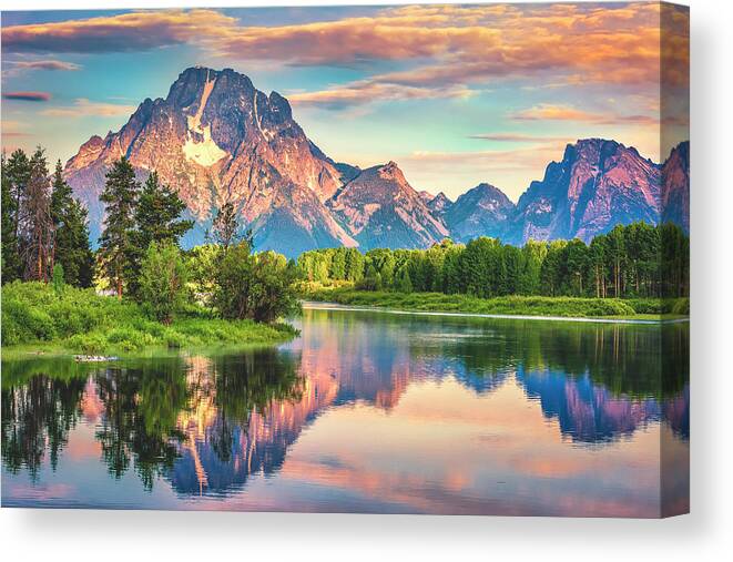 Water's Edge Canvas Print featuring the photograph Sunrise On The Snake River by Dean Fikar