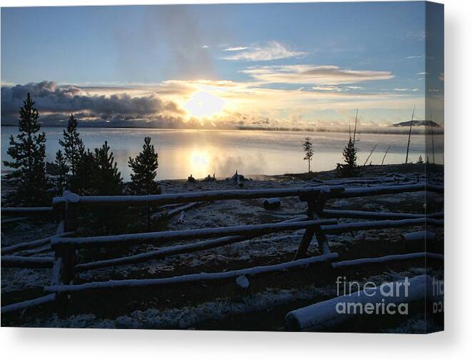 Yellowstone Lake Canvas Print featuring the photograph Sunrise on Yellowstone lake by Edward R Wisell