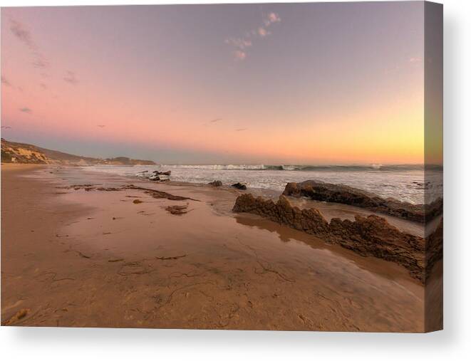 Crystal Cove Canvas Print featuring the photograph Sunset at Crystal Cove HDR by Angela Stanton