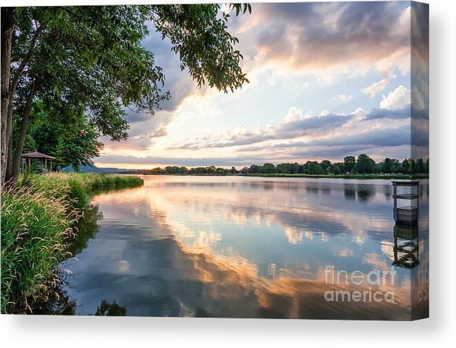 Winona Canvas Print featuring the photograph Sunset at Fishing Pier by Kari Yearous