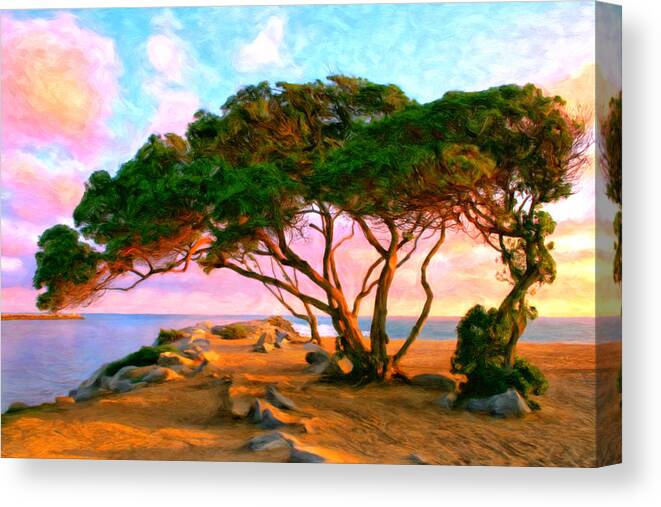 Sunset Canvas Print featuring the painting Sunset at the Wedge in Newport Beach by Michael Pickett