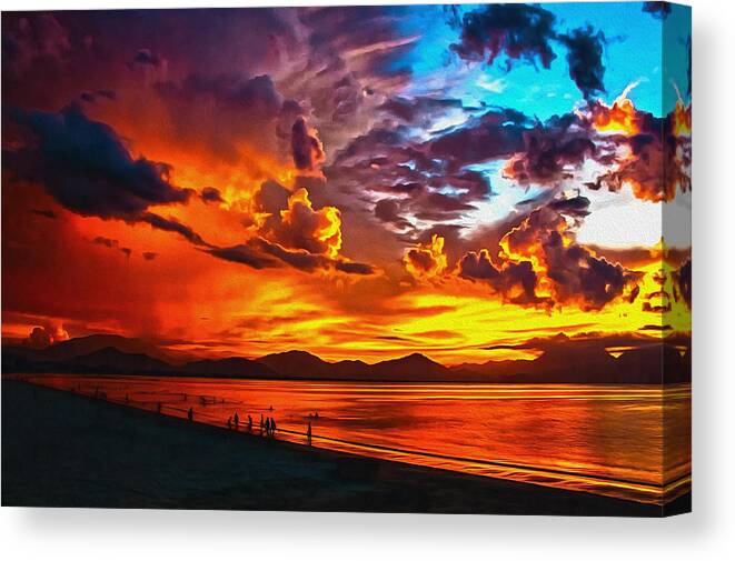 Sunset Canvas Print featuring the digital art Sunset Happiness by Georgiana Romanovna