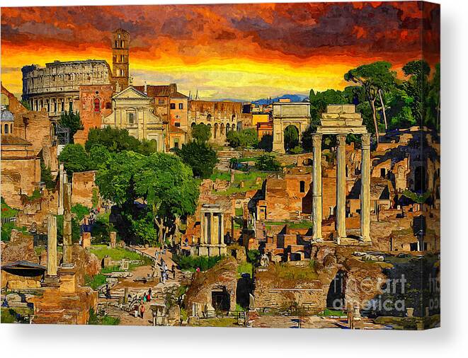 Sunset Canvas Print featuring the painting Sunset in Rome by Stefano Senise