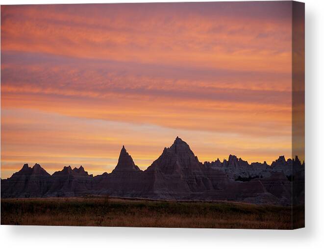 Tranquility Canvas Print featuring the photograph Sunset Landscape, Badlands National Park by Karen Desjardin