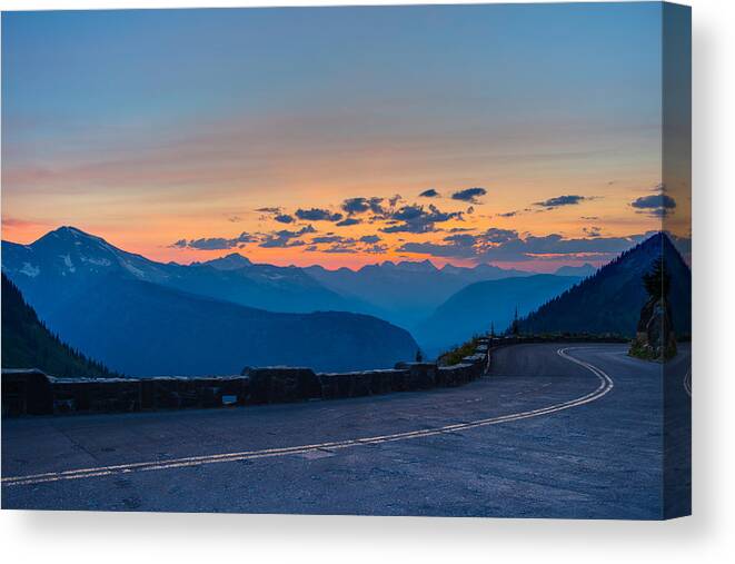 Going To The Sun Road Canvas Print featuring the photograph Sunset on Going-to-the-Sun Road by Adam Mateo Fierro