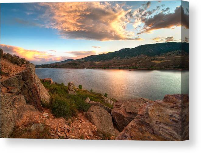 Colorado Canvas Print featuring the photograph Sunset over Horsetooth by Preston Broadfoot