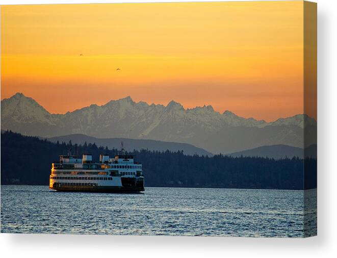 Sunset Canvas Print featuring the photograph Sunset over Olympic Mountains by Dan Mihai