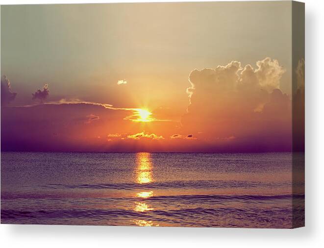 Tranquility Canvas Print featuring the photograph Sunset Over The Gulf Of Mexico by Rebecca Nelson
