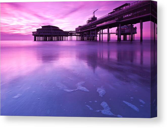 Scheveningen Canvas Print featuring the photograph Sunset over the Pier by Mihai Andritoiu