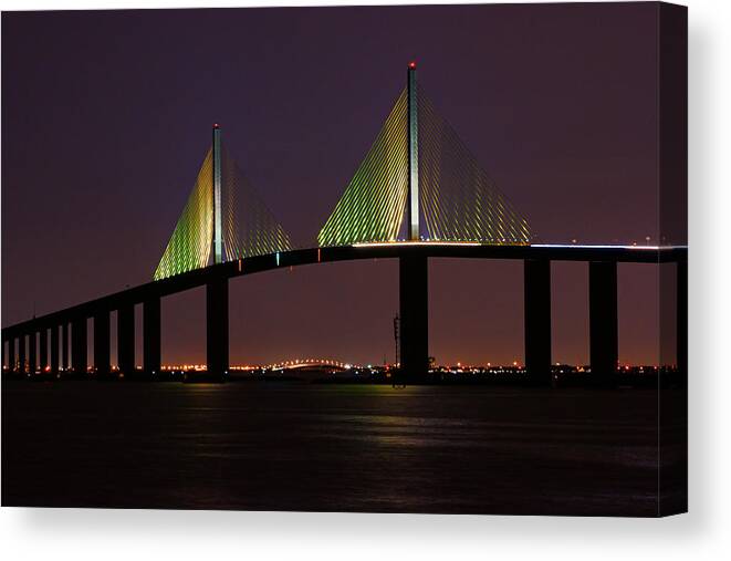 Sunshine Skyway Canvas Print featuring the photograph Sunshine Skyway at Dusk by Daniel Woodrum