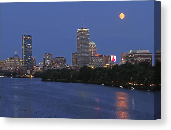 Boston Canvas Print featuring the photograph Supermoon over Boston by Juergen Roth