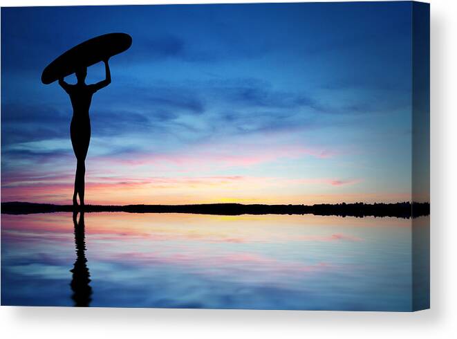 Active Canvas Print featuring the photograph Surfer Silhouette by Aged Pixel