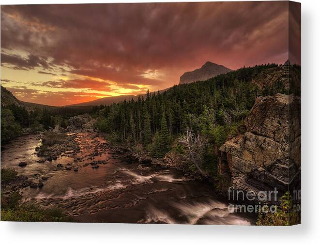 Swiftcurrent Falls Canvas Print featuring the photograph Swiftcurrent River Sunrise by Mark Kiver