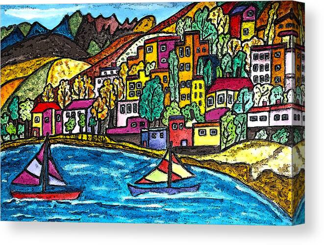 Switzerland Canvas Print featuring the painting Swiss Block Colorful Lots by Monica Engeler
