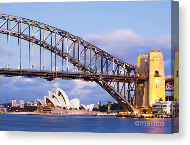 Australia Canvas Print featuring the photograph Sydney Harbour Bridge and Opera House by Colin and Linda McKie