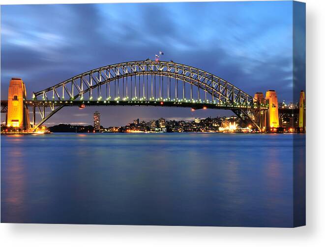 Sydney Canvas Print featuring the photograph Sydney Harbour Bridge at Twilight by Photography By Sai