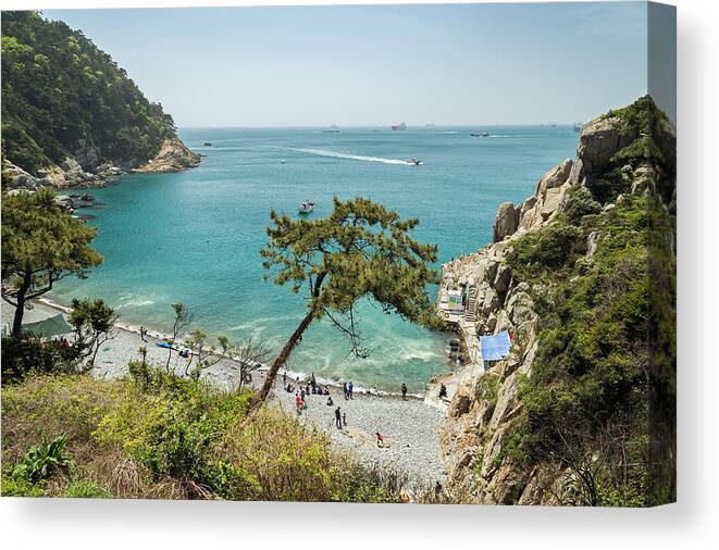 Scenics Canvas Print featuring the photograph Taejongdae Pebble Beach viewed from above in Busan by Tuomas Lehtinen