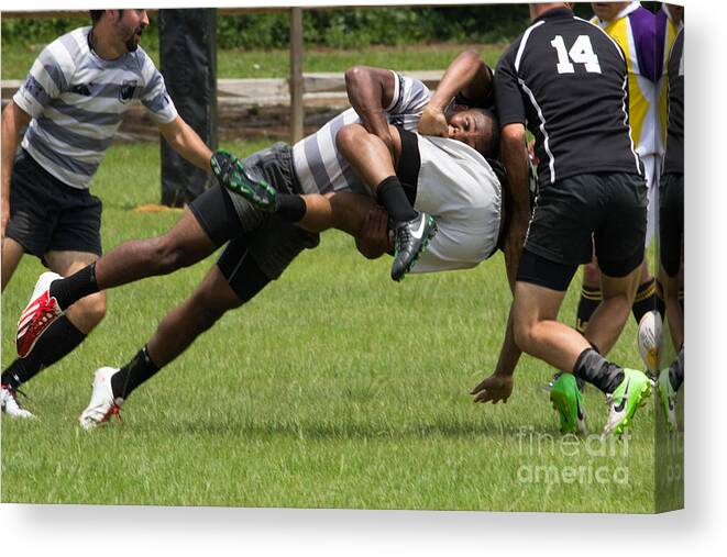 Rugby Canvas Print featuring the photograph Take Down by George DeLisle