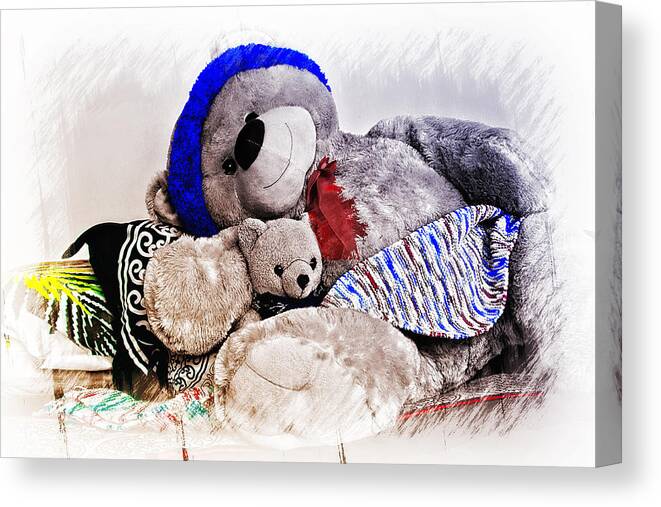 Teddy Bear Photography Canvas Print featuring the photograph Ted's little mate 01 by Kevin Chippindall