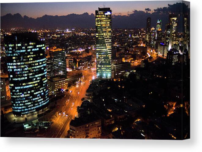 Tranquility Canvas Print featuring the photograph Tel Aviv At Night by Dan Lazar