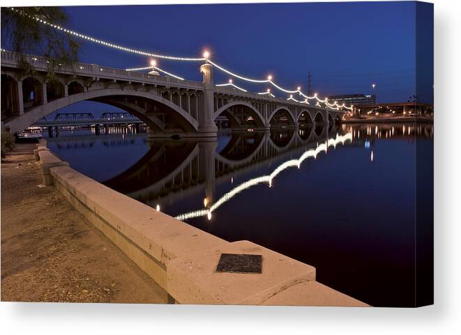 Tempe Canvas Print featuring the photograph Tempe Town Lake Lights by Dave Dilli
